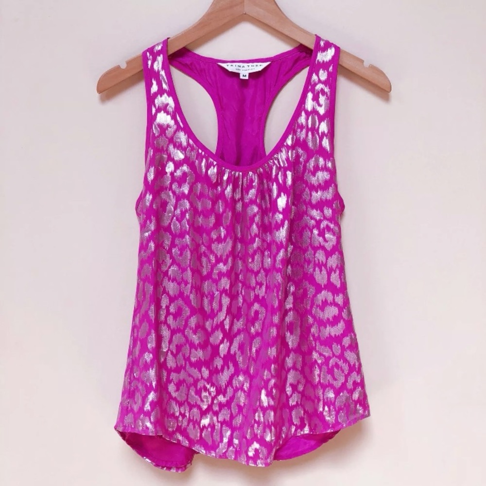 Trina Turk Magenta Silk Leopard Sleeveless Top